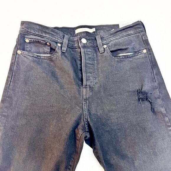 Levi's Wedgie Black Denim Button Fly Distressed Jeans Size 28 - Picture 5 of 11